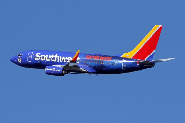 Southwest Airlines Fleet Boeing - N944WN Southwest Airlines Boeing 737 7H4 Shark Week Special Livery Colors Departing Ronald Reagan Washington National Airport 768x512 