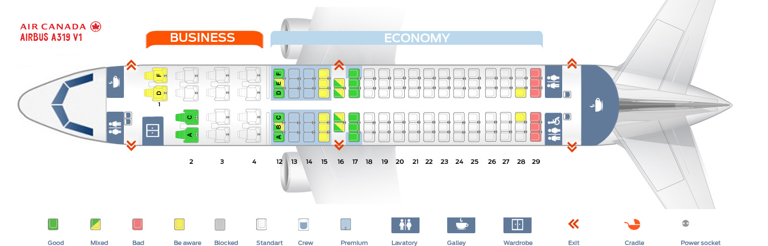 Seat Map and Seating Chart Airbus A319 100 Air Canada