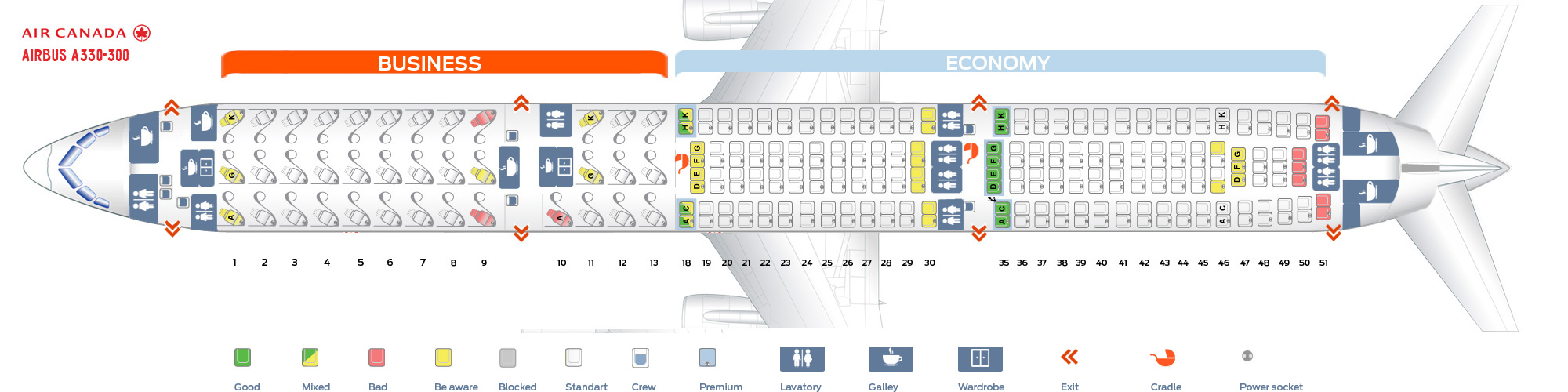 Seat Map and Seating Chart Airbus A330 300 Air Canada Version 1