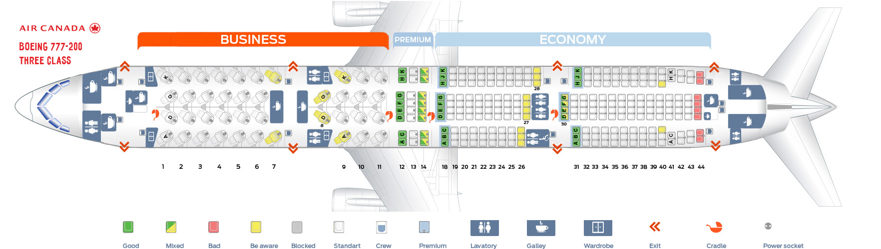 Seat Map and Seating Chart Boeing 777 200LR Air Canada