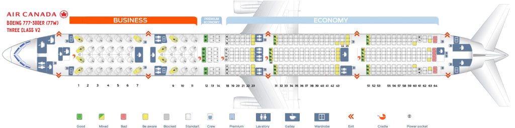 Seat Map and Seating Chart Boeing 777 300ER Air Canada 77W Three Class V1
