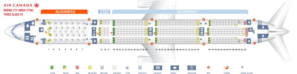 Seat Map and Seating Chart Boeing 777 300ER Air Canada 77W Three Class V2