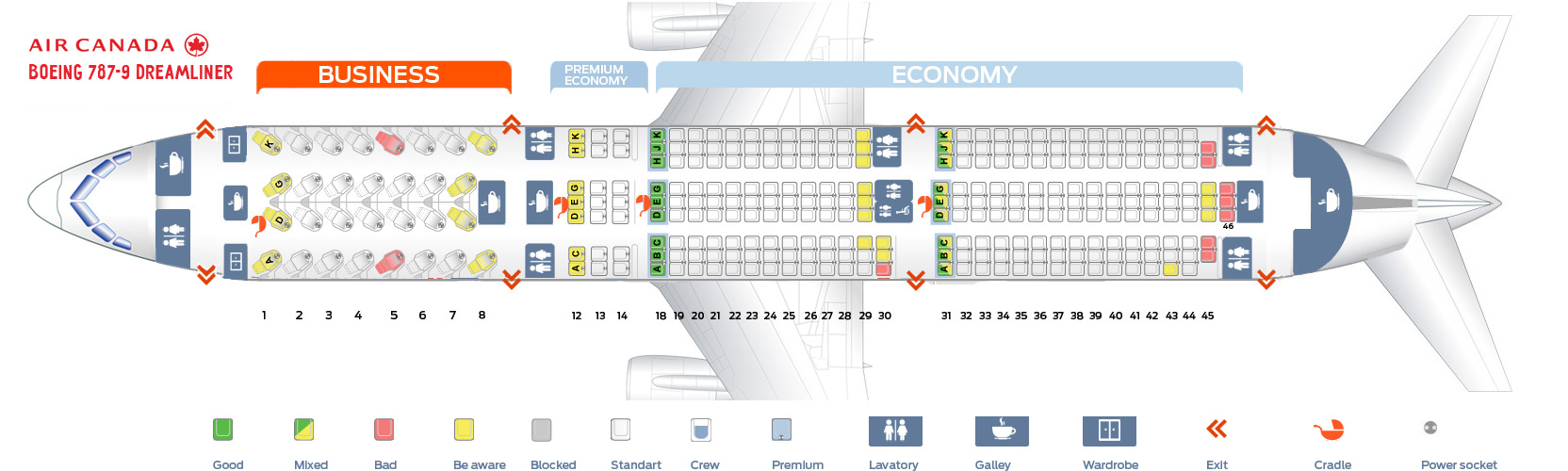 Seat Map and Seating Chart Boeing 787 9 Dreamliner Air Canada