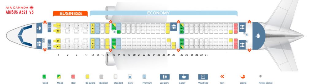 Seat map and seating chart Airbus A321 200 Air Canada V2