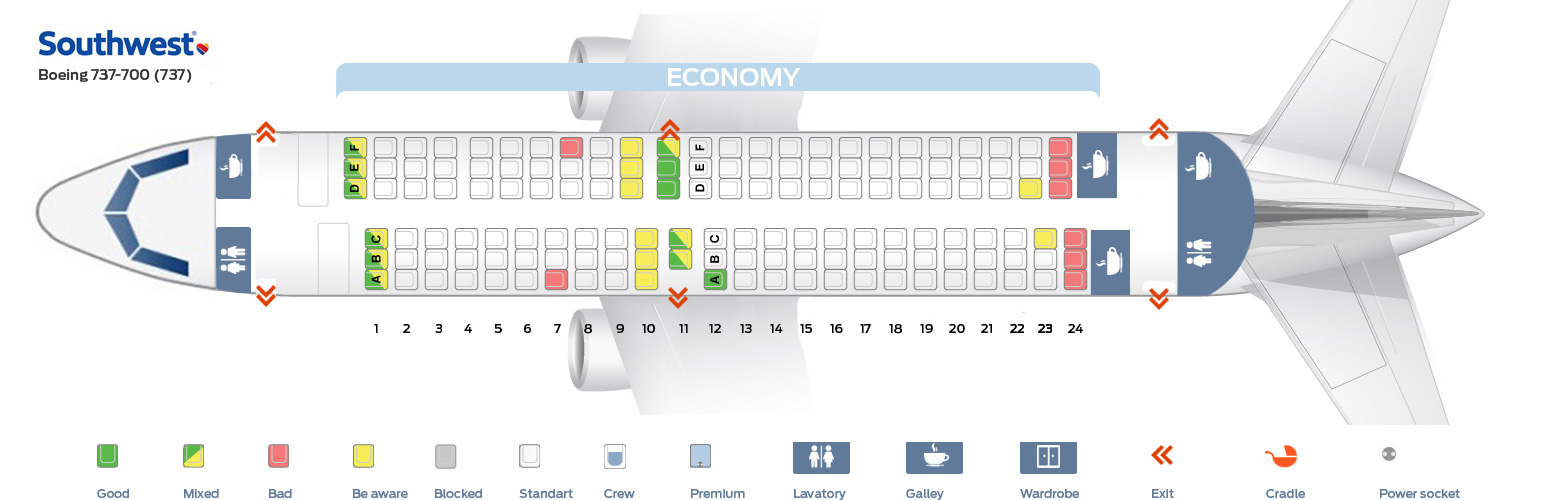 Seat map and seating chart Boeing 737 700 Southwest Airlines