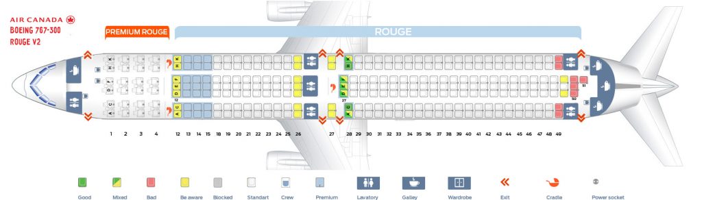 Second Cabin Configuration Seat Map and Seating Chart Boeing 767 300ER Air Canada Rouge