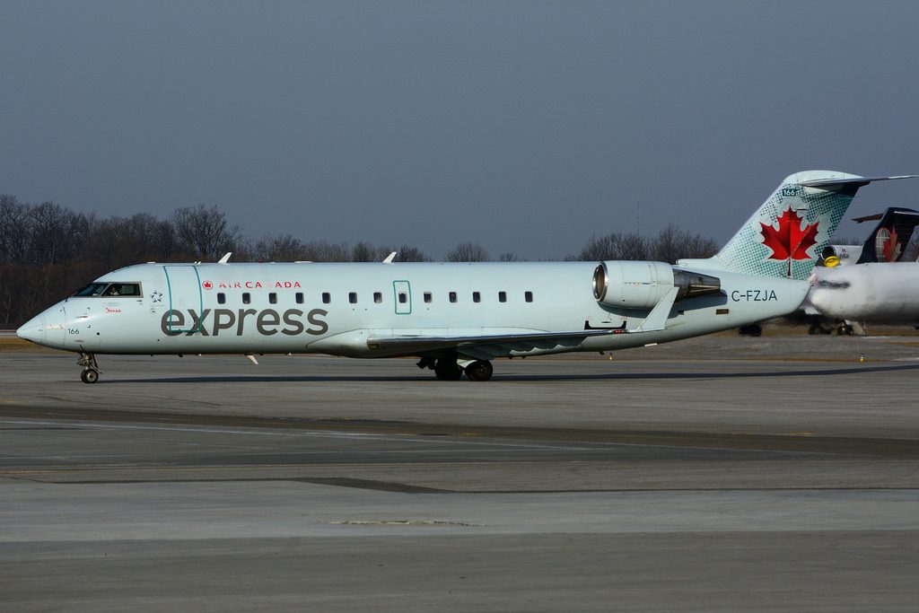Canadair Bombardier CRJ 200ER Air Canada express C FZJA operated by JAZZ Aviation at Hamilton International Airport YHM