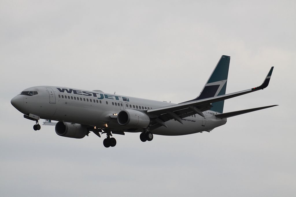 WestJet C FWSE Boeing 737 800 on final approach at Toronto Pearson International Airport