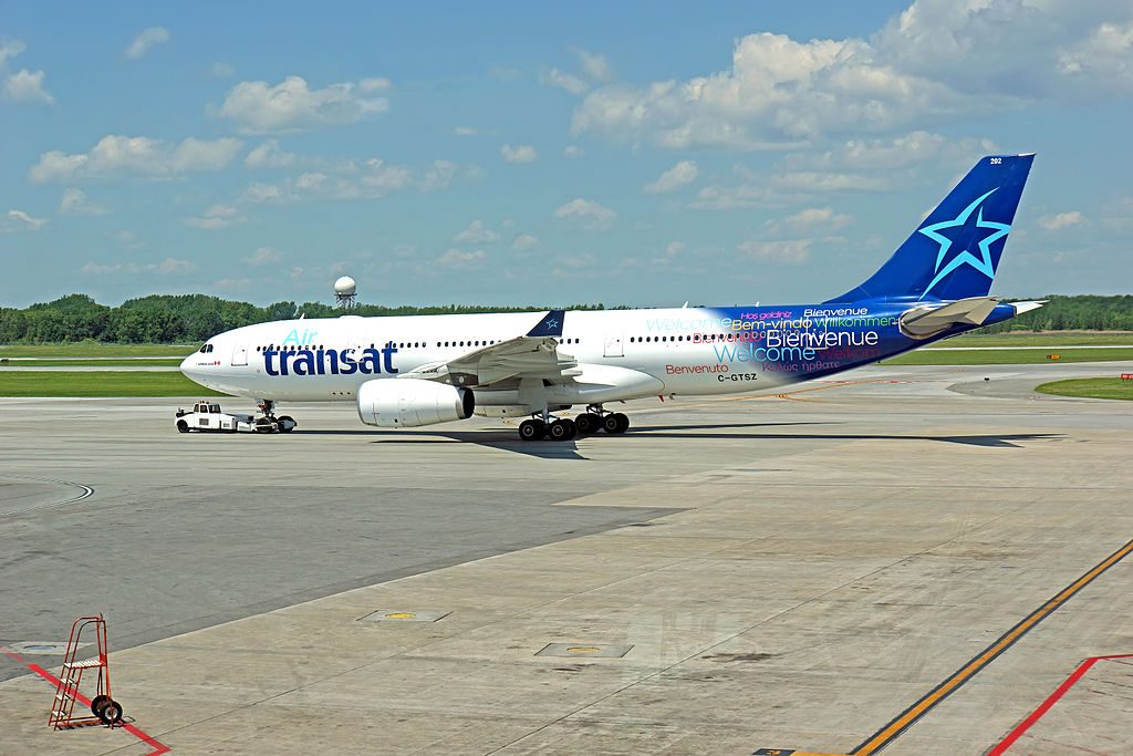 Air Transat Airbus A330 243 C GTSZ pushed back at Montréal Pierre Elliott Trudeau International Airport