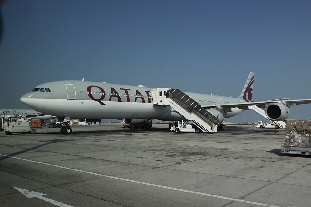 Airbus A340 600 of Qatar Airways A7 AGA at Doha International Airport