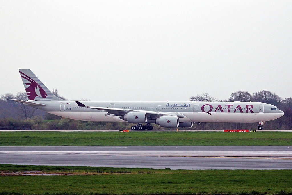 Airbus A340 600 of Qatar Airways A7 AGD at Manchester Airport