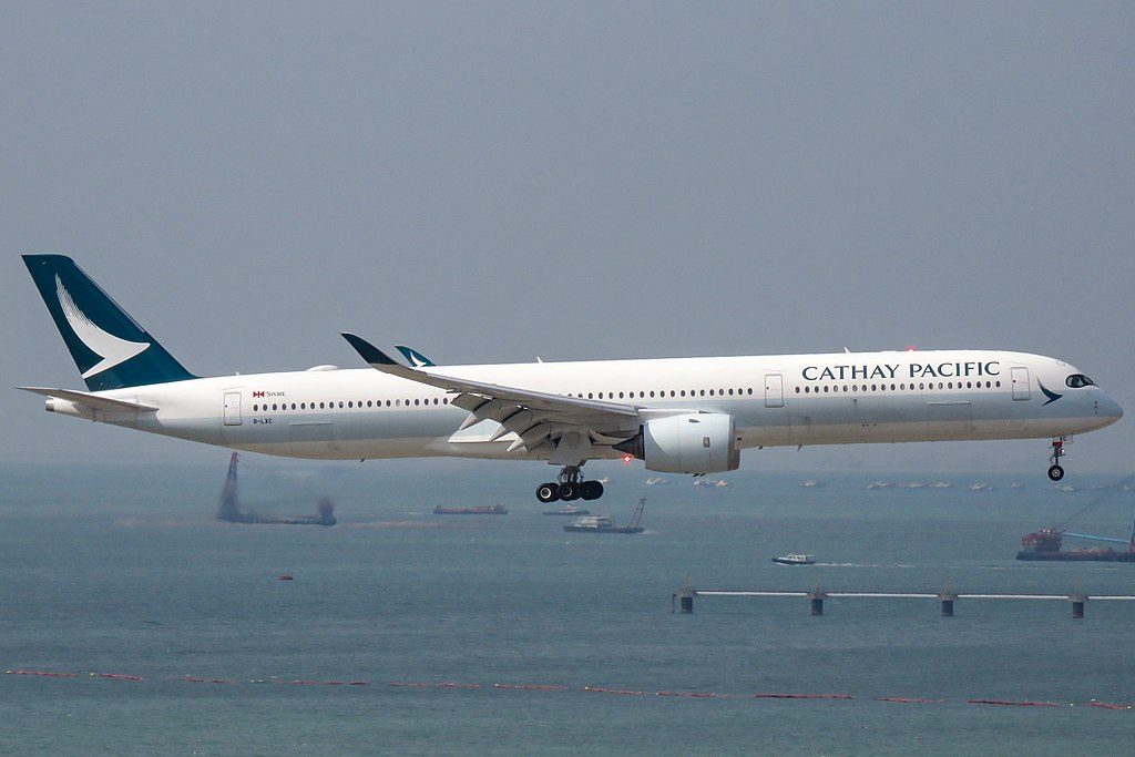 Airbus A350 1000 B LXC Cathay Pacific arrival from Manila at Hong Kong International Airport