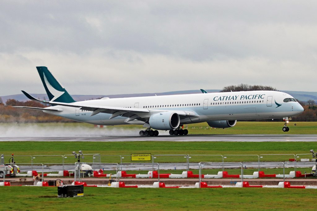 Airbus A350 1000 Cathay Pacific Aircraft Fleet B LXE landing at Manchester Airport