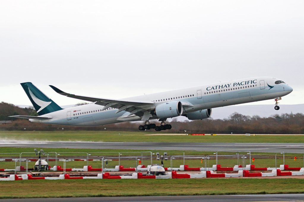 Airbus A350 1041 Cathay Pacific Airways B LXB departing Manchester Airport