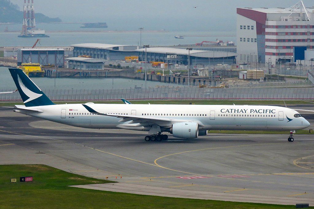 Airbus A350 1041 Cathay Pacific Airways B LXB taxiing at Hong Kong International Airport