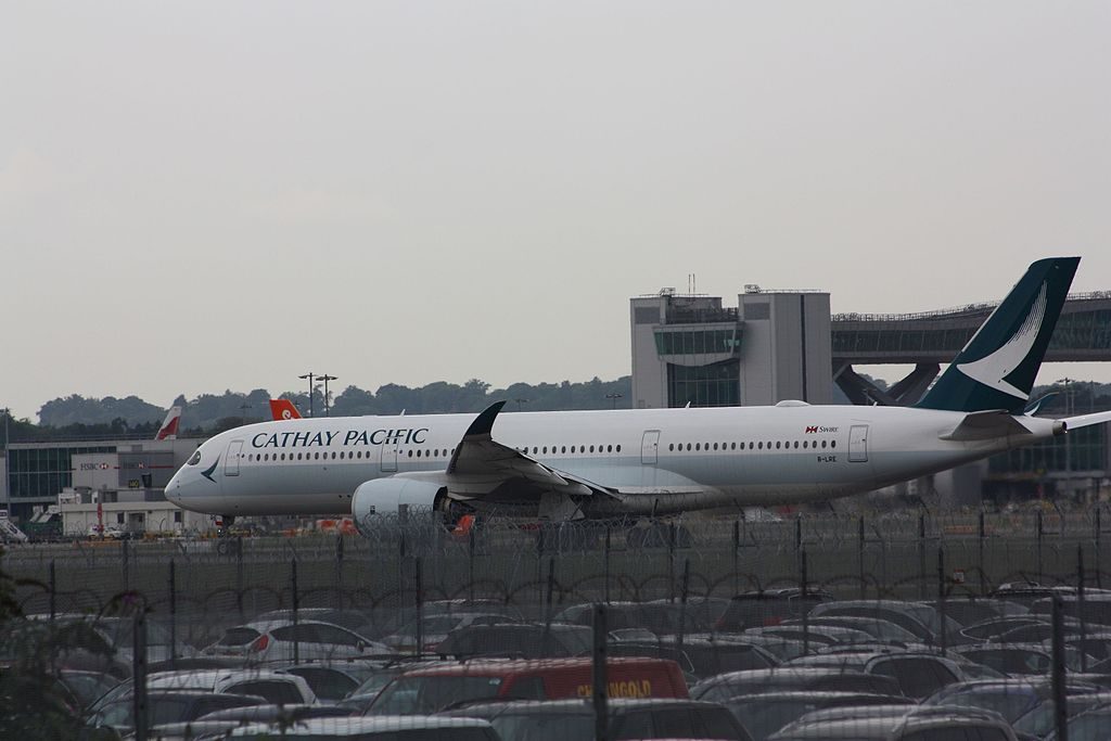 Airbus A350 900 of Cathay Pacific B LRE at London Gatwick Airport