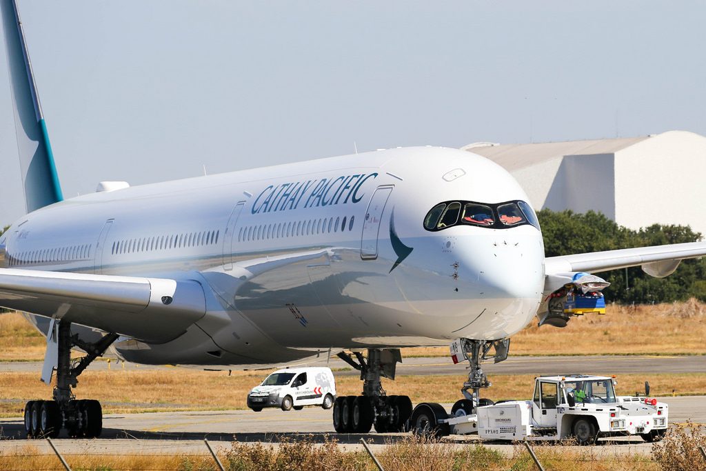 B LXG F WZGL Airbus A350 1041 Cathay Pacific Airways pushed back at Barcelona El Prat Airport