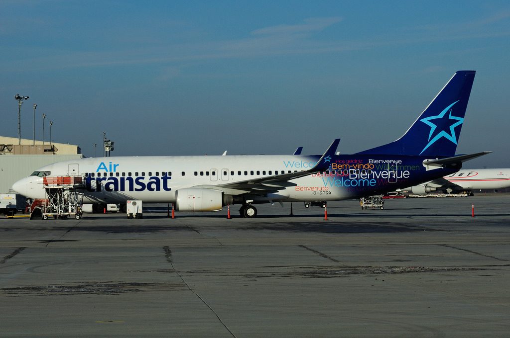 Boeing 737 8FHW Air Transat C GTQX leased from Travel Service Airlines Smart Wings at Hamilton International Airport YHM