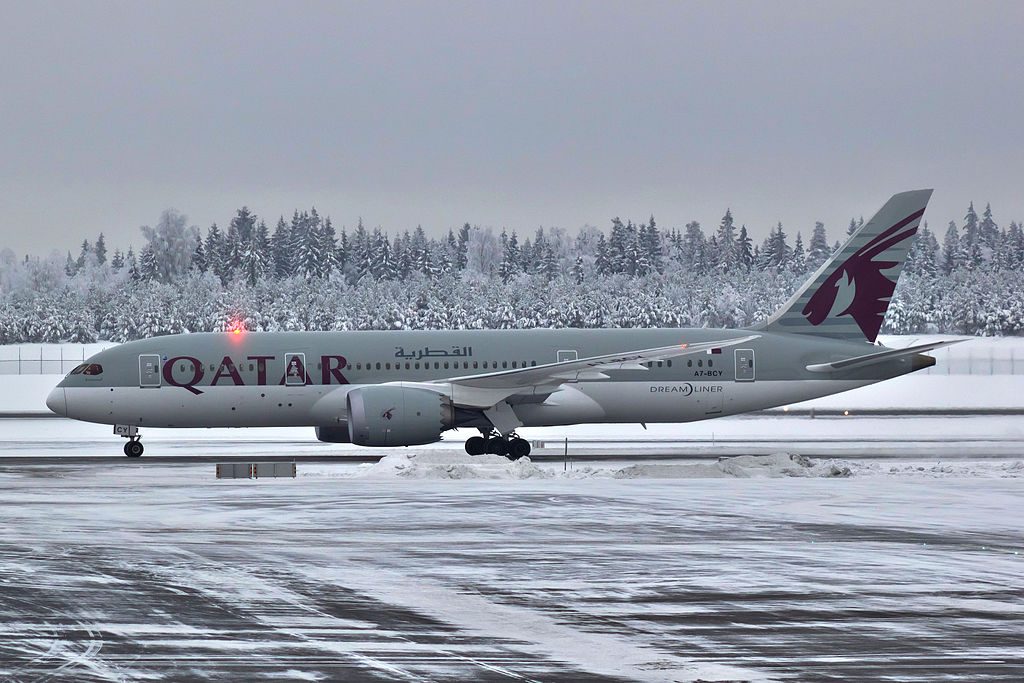 Boeing 787 8 Dreamliner of Qatar Airways A7 BCY at Oslo Airport Gardermoen