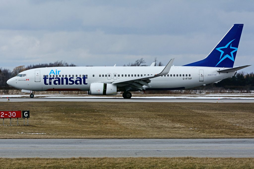 C FTVF Boeing 737 8HXW Air Transat leased from Transavaia France landing at Hamilton International Airport YHM