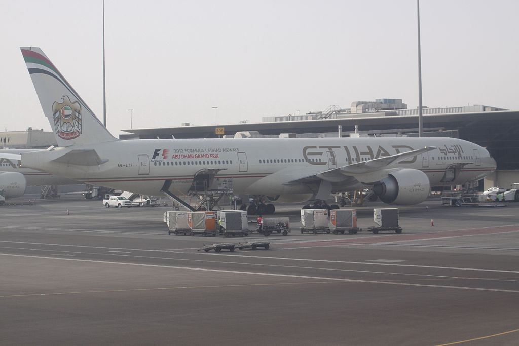 Etihad Airways Aircraft Fleet Boeing 777 300ER A6 ETF at Abu Dhabi International Airport