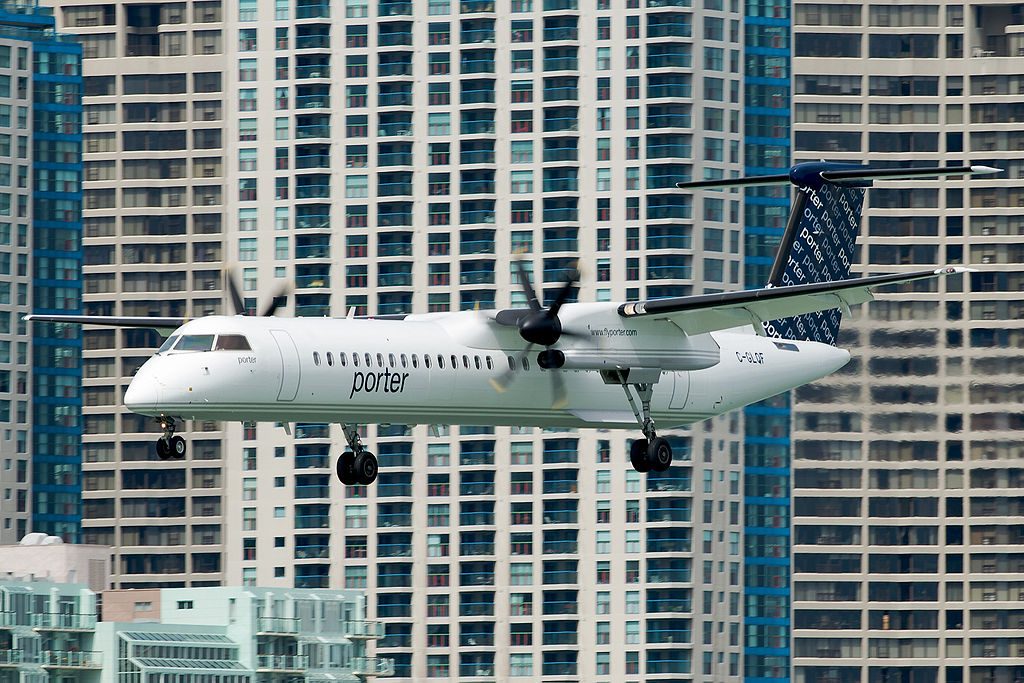 Porter Airlines Bombardier Dash 8 Q400 C GLQF landing at Billy Bishop Toronto City Airport YTZ
