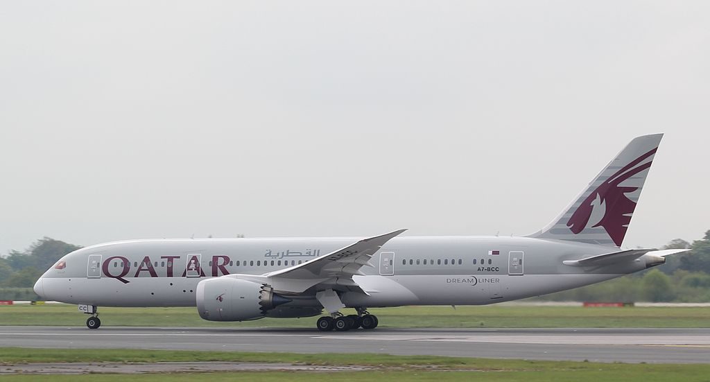 Qatar Airways Boeing 787 8 Dreamliner A7 BCC QTR042 from Manchester MAN to Doha DOH