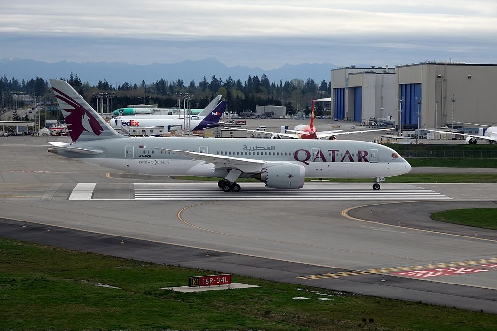 Qatar Airways Boeing 787 8 Dreamliner A7 BCU at KPAE Paine Field Airport