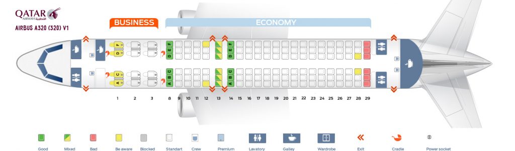 Seat Map and Seating Chart Airbus A320 200 Qatar Airways V1