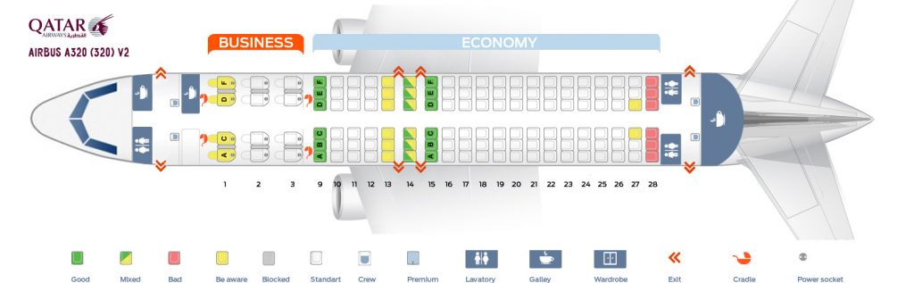 Seat Map and Seating Chart Airbus A320 200 Qatar Airways V2