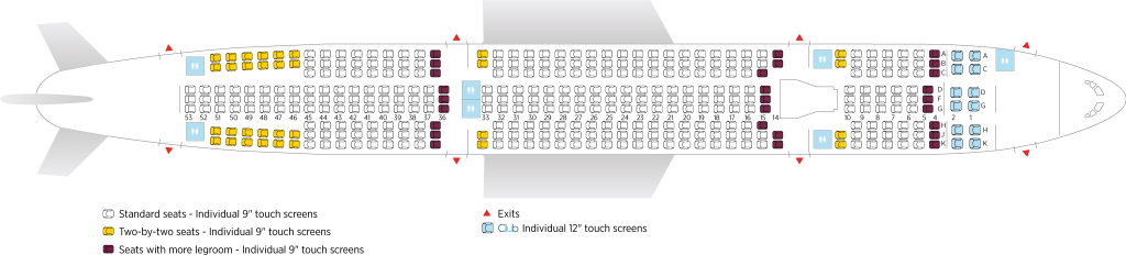Seat Map and Seating Chart Airbus A330 300 Air Transat 375 seats