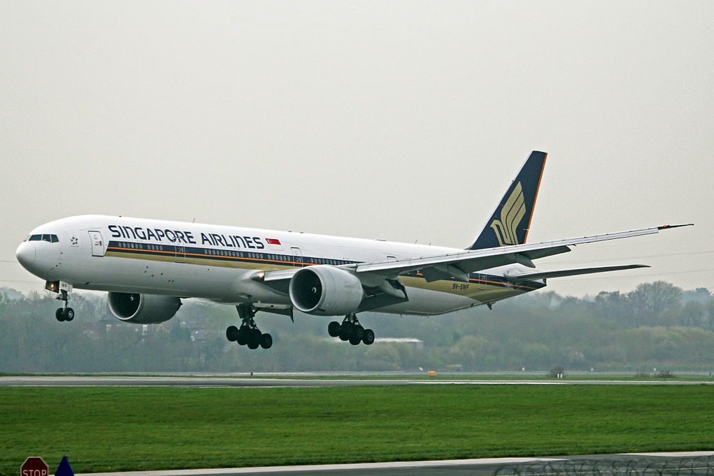 9V SWF Boeing 777 300ER of Singapore Airlines at Manchester Airport