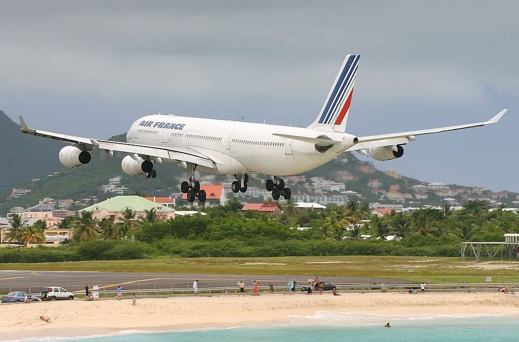 Airbus A340 313X Air France Registration F GLZU on final before landing at Princess Juliana Airport