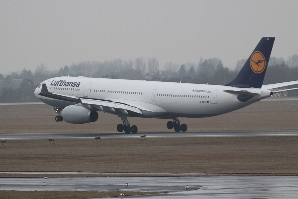 D AIKL Airbus A330 300 Ingolstadt of Lufthansa landing at Düsseldorf Airport