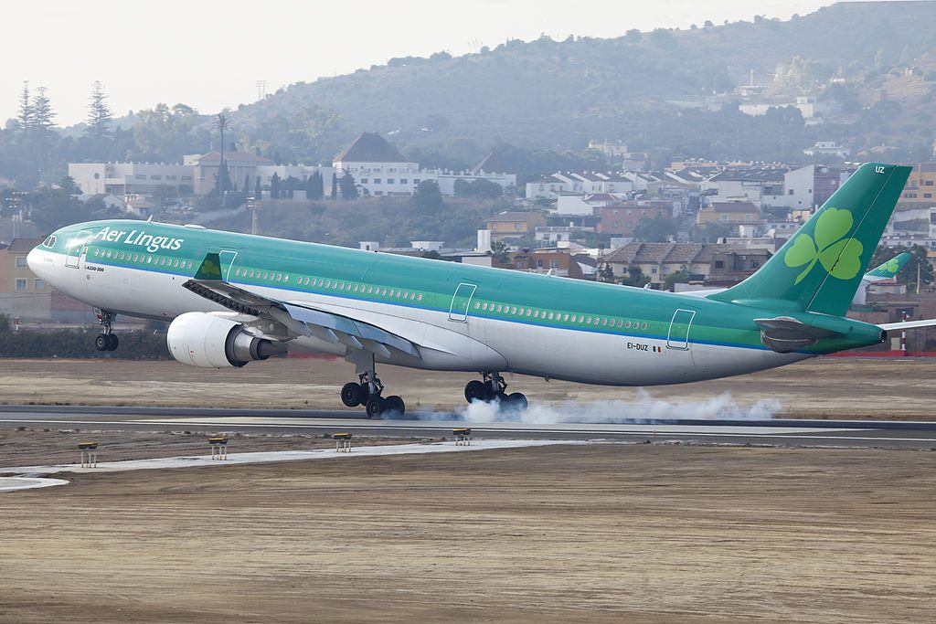 EI DUZ Airbus A330 300 of Aer Lingus St Aoife landing at Málaga Airport