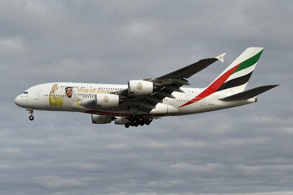 Emirates Airbus A380 800 A6 EOG Year of Zayed 2018 livery at Toronto Pearson Airport