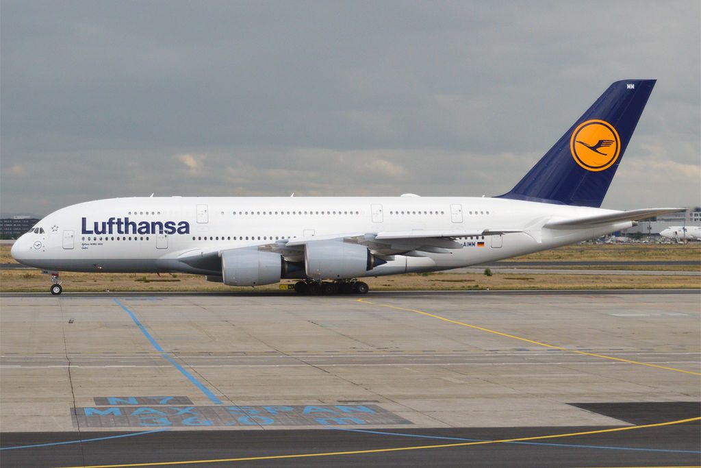 Lufthansa D AIMM Airbus A380 841 Delhi at Frankfurt Airport