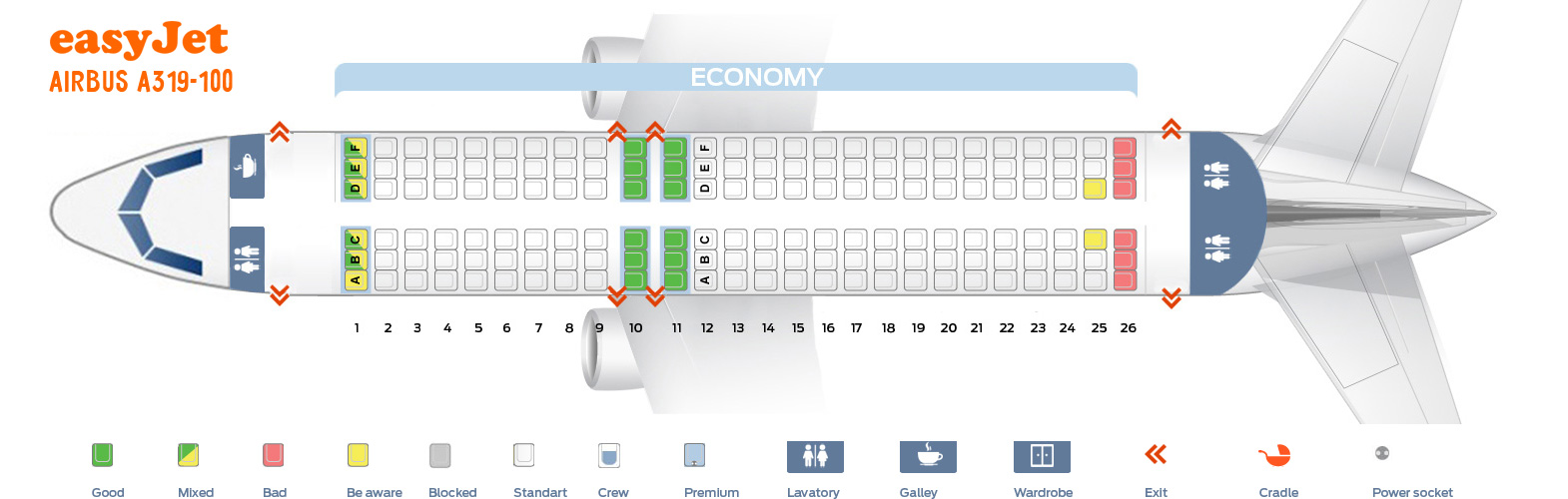 EasyJet AirlinesFleet Com   Seat Map And Seating Chart Airbus A319 100 EasyJet 