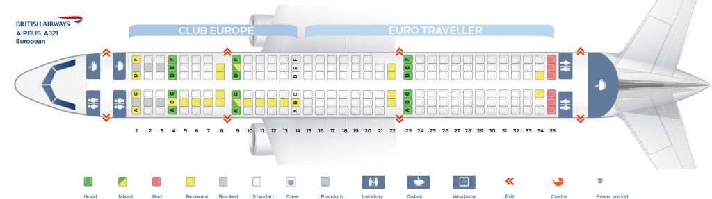 Seat Map and Seating Chart Airbus A321 200 European British Airways