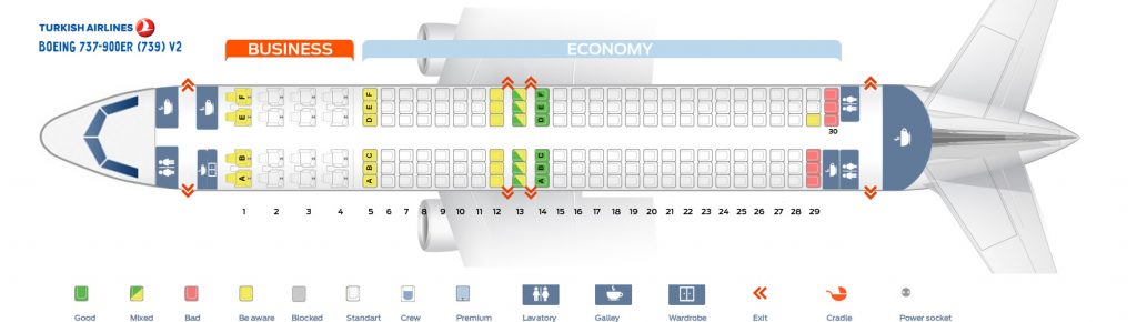 Seat Map and Seating Chart Boeing 737 900ER V2 Turkish Airlines