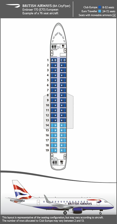 Seat Map and Seating Chart Embraer E170 BA CityFlyer