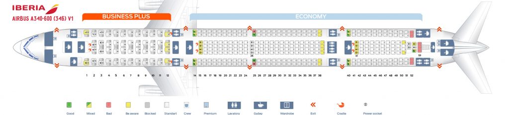 Seat Map and Seating Chart Iberia Airbus A340 600 V1