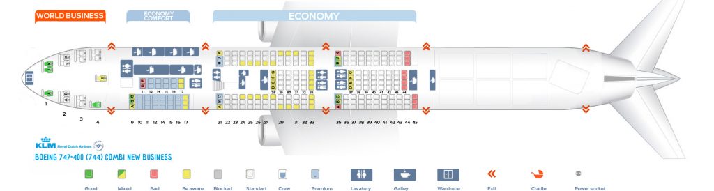 Seat Map and Seating Chart KLM Boeing 747 400 Combi New World Business Lower Deck