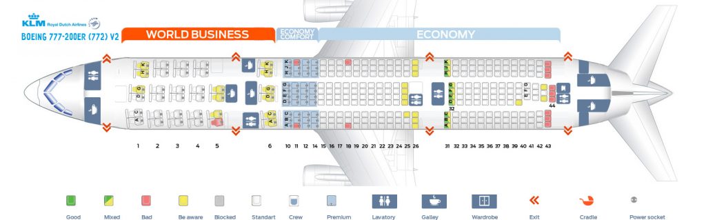 Seat Map and Seating Chart KLM Boeing 777 200ER New World Business