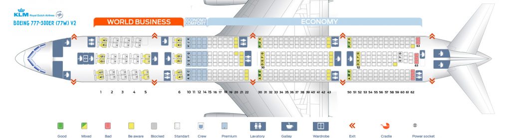Seat Map and Seating Chart KLM Boeing 777 300ER New World Business Layout