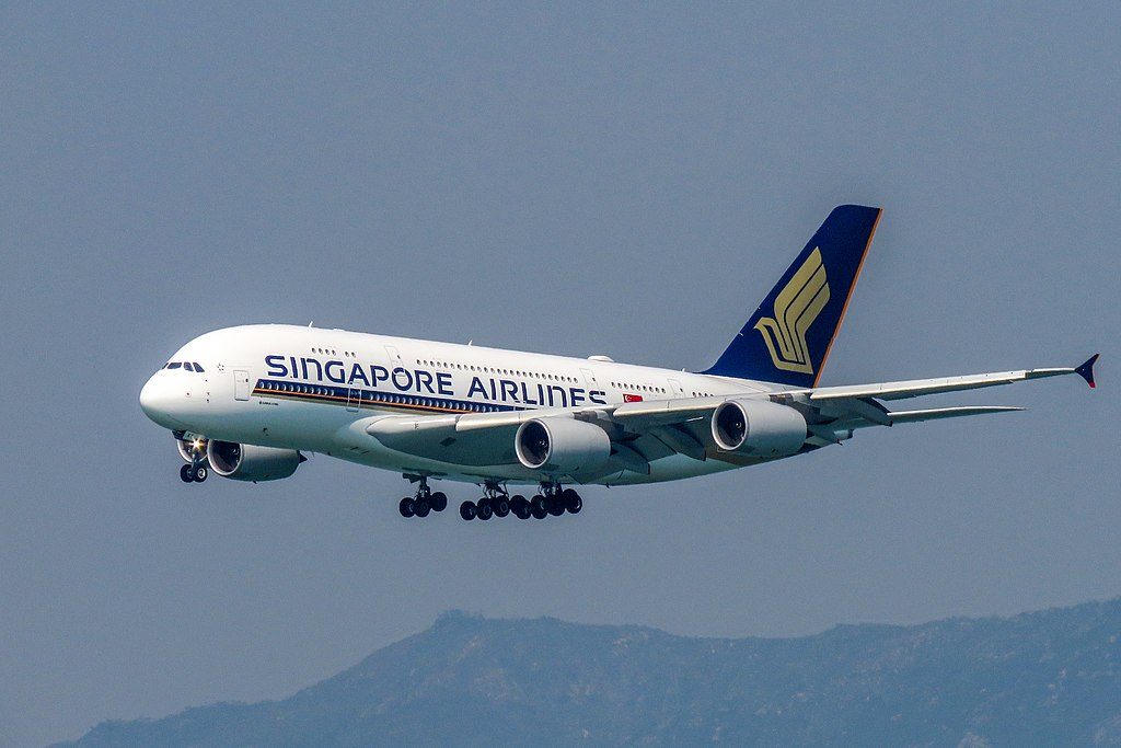 Singapore Airlines 9V SKY Airbus A380 800 on final approach at Hongkong International Airport