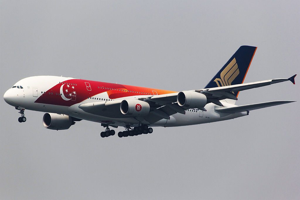 Singapore Airlines Airbus A380 841 9V SKJ 50th anniversary livery approaching Hong Kong International Airport