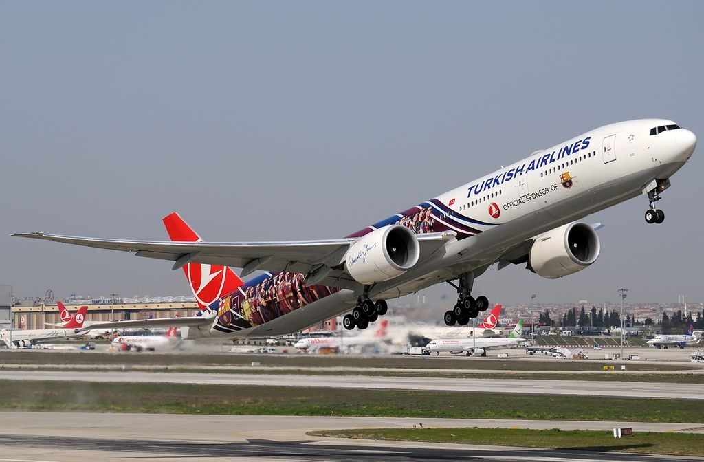 TC JJI Boeing 777 300ER Ege of Turkish Airlines FC Barcelona Livery at Istanbul Atatürk Airport
