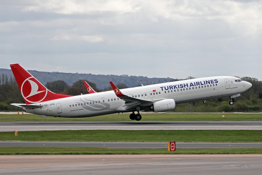 TC JYG Boeing 737 9F2ERW Ünye of Turkish Airlines at Manchester Airport