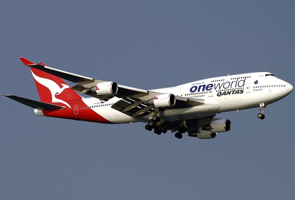 Boeing 747 48E Qantas VH OEB Phillip Island oneworld livery at Singapore Changi Airport